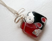 Red and Black Lampwork Tile Pendant
