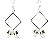 Gun metal squares with silver bows earrings