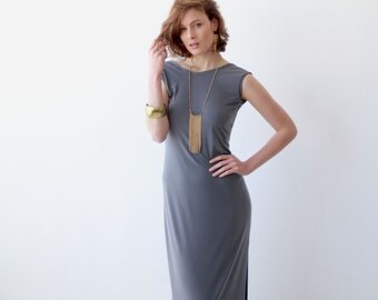 Sleeveless , Backless , Maxi Dress , Gray Evening dress
