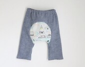 Baby Bottom Pants-  unisex, 3m/6m/9m/12m, lightweight cotton chambray with rear gusset, modern baby clothes