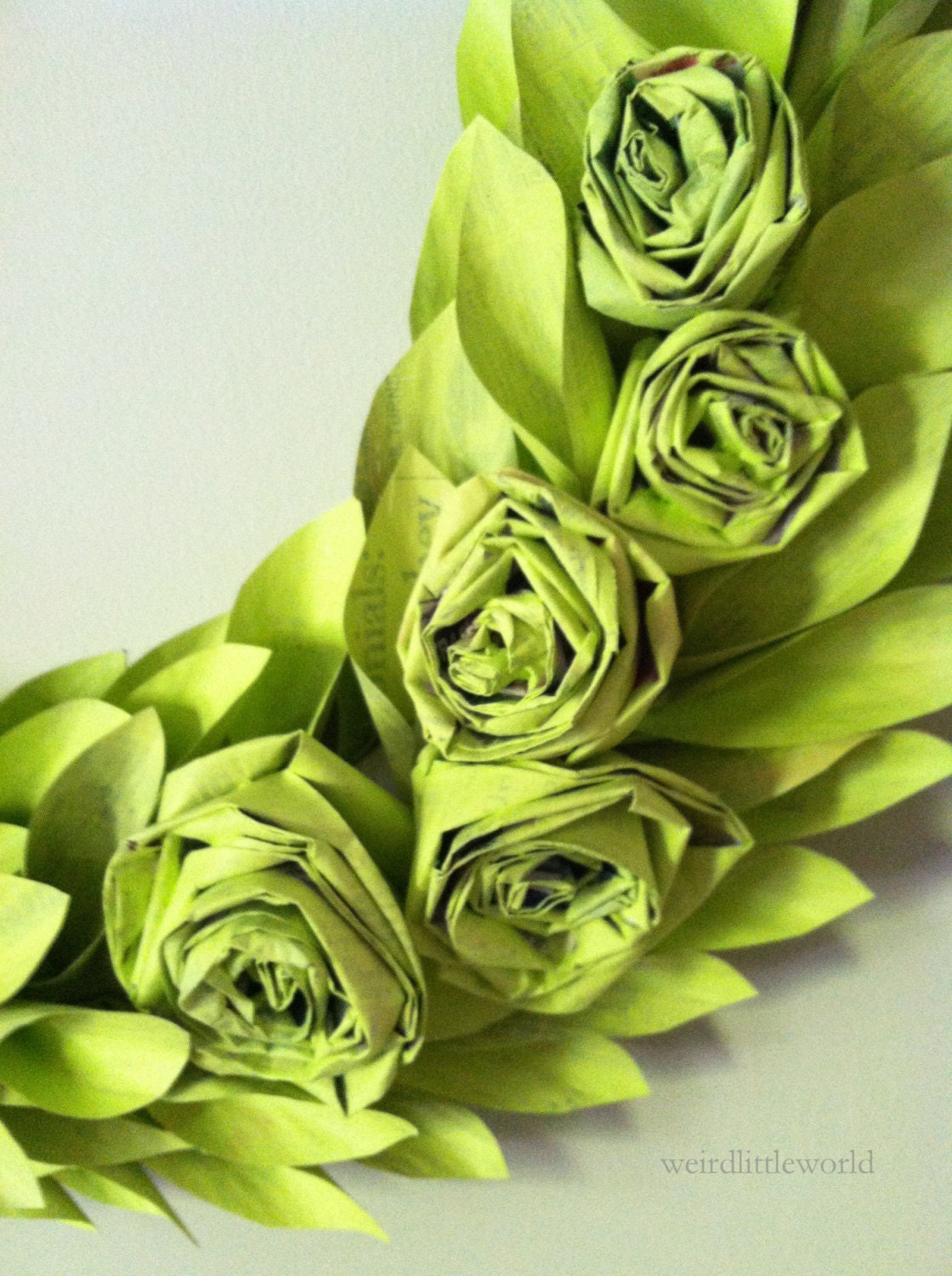 chartreuse modern wreath - lime painted newspaper - large 22 inch newspaper rosette and leaf