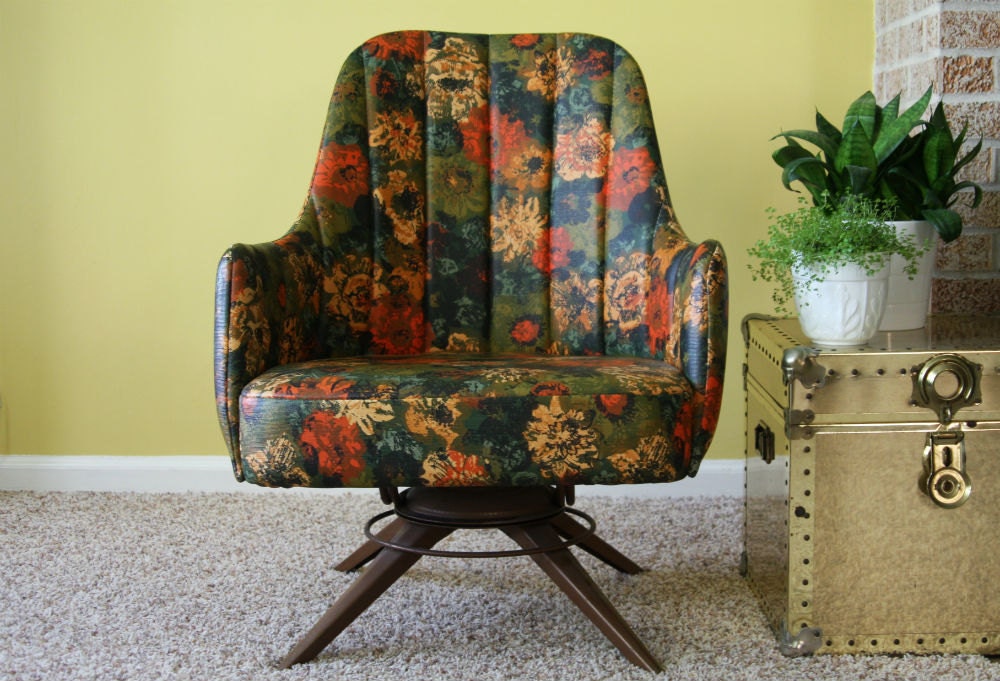Vintage Floral Swivel Vinyl Chair