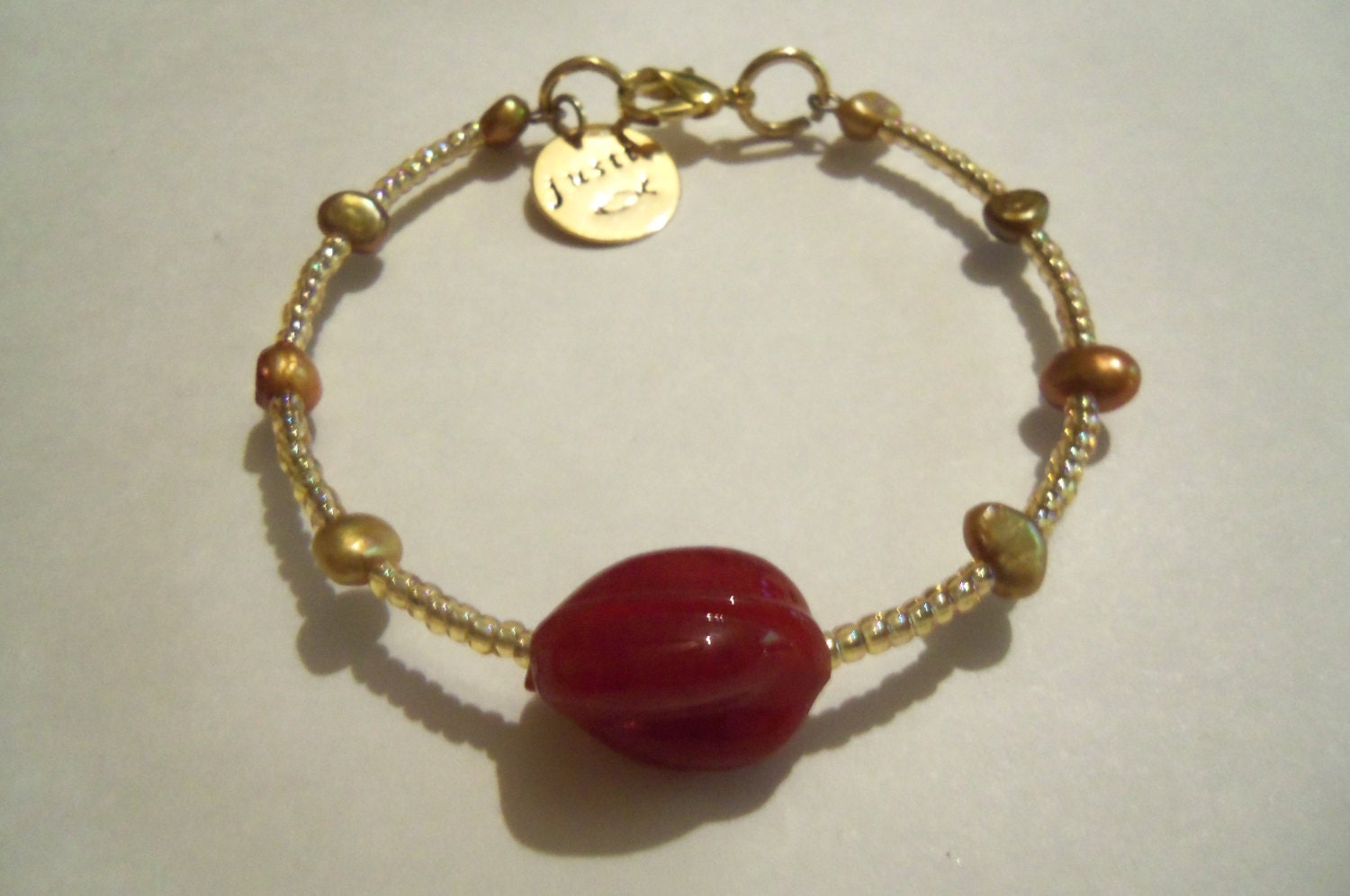 Burgundy and Gold dainty bracelet