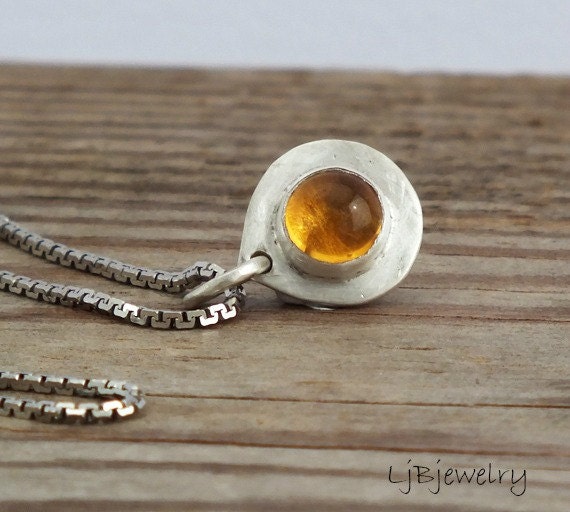 Sterling Silver Pendant, Gemstone Pendant, Birthstone Jewelry, Tear Drop Pendant, Citrine Cabochon,