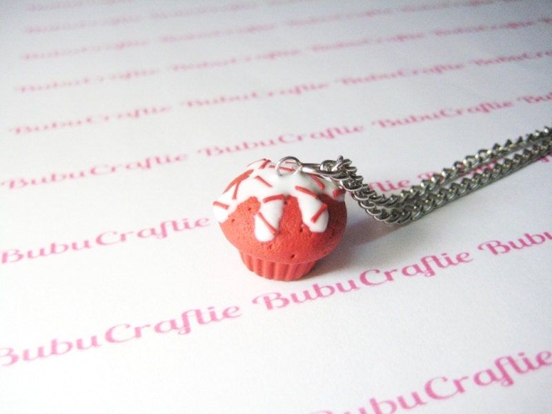 Red Velvet Cupcake Necklace Polymer Clay