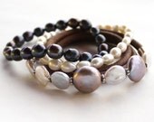 Pearl and Leather Stacking Bracelets multi wrap bracelets