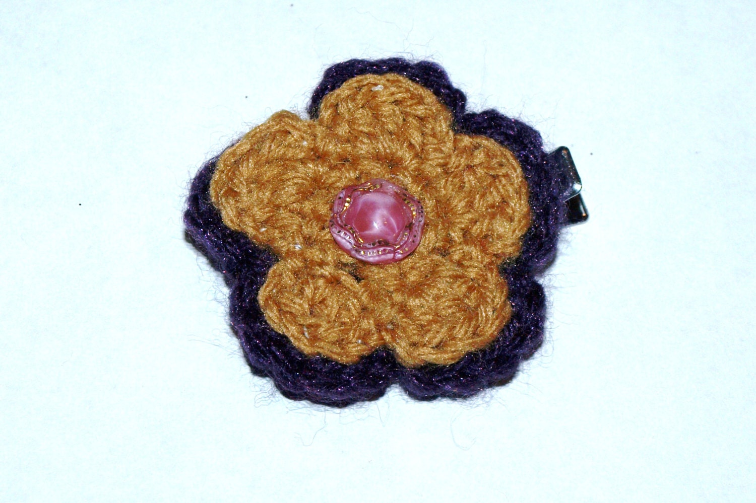 tan and purple flower clip- summer hair accessories- girls button hair flower