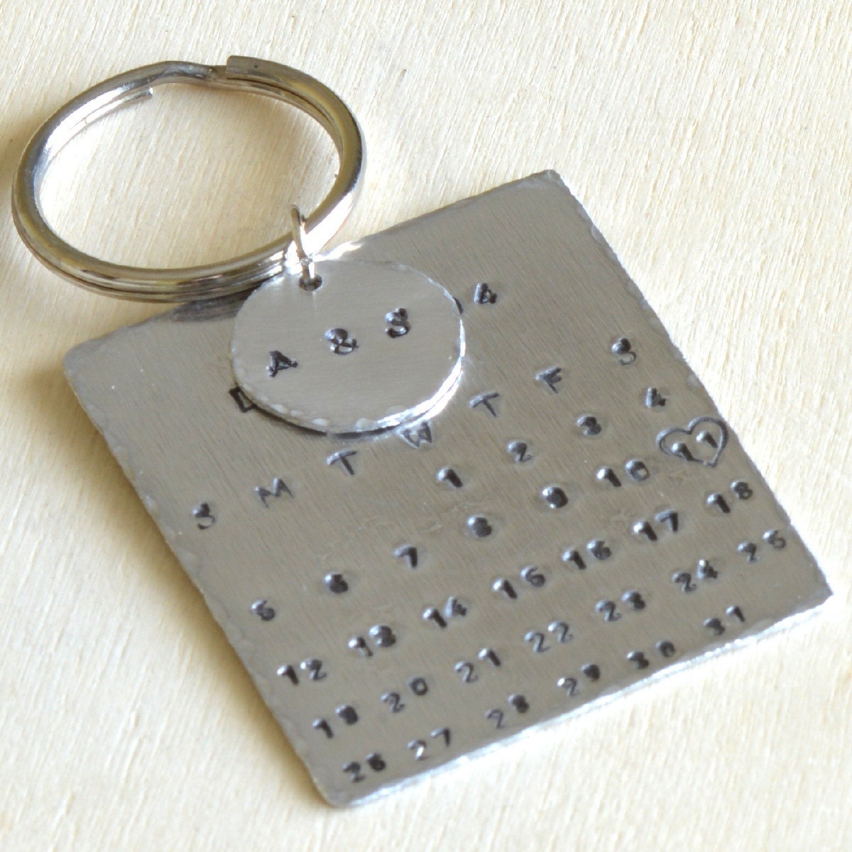 Handmade and Hand Stamped Calendar Key-chain - "Mark The Date" key-chain - Key-chain for Men, Women and Teens