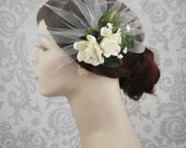 Tulle Birdcage Veil with Flower Fascinator, Detachable Veil with Flower Hair Clip, Handmade Birdcage Veil, ivory, rose, pink, blush, lavende