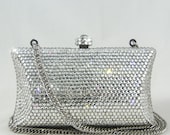 Silver Wedding Clutch & Bridal Purse w Swarovski Crystals - Free Shipping