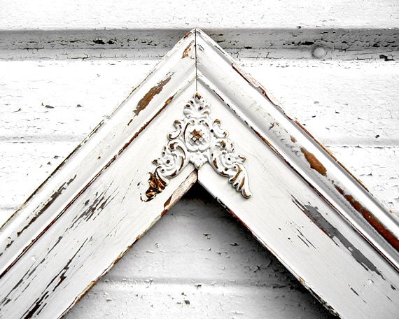 20x24 White FRAME - Large White Rustic Shabby Chic Distressed 20 x 24 Picture Frame with Gold and Silver Highlights