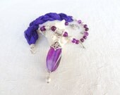 Purple Agat Necklace, Silver Plated Necklace, Turkish Silk Necklace, OOAK, Valentines,