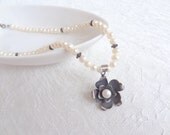 Wedding  Pearl Necklace, Sterling Silver  Pendant Necklace, Feminine, Handmade, OOAK, Valentines