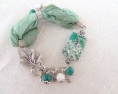 Mint  Green Turkish Silk Bracelet-Silver Plated Stones Bracelet -Jade Bracelet