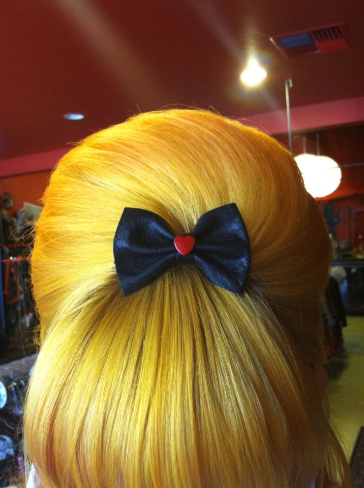 III Handmade Little Black Hairbow With Red Heart Center III