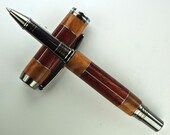 Handcrafted Wooden Pen Hand Turned Rollerball Pen Padauk and Madrone accented with Aluminum Burl Black Titanium Hardware 446RBA