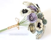 Jane Austen Bridesmaid or Bridal Bouquet with Roses, Poppies, Sweetgum - IN YOUR COLORS - Eco Friendly Recycled Book Page Wedding Flowers