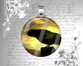 Crow in The Sunset - 1 Inch Glass Circle Photo Pendant Necklace