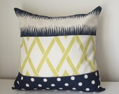 Linen/Cotton Blend Modern Ikat Patchwork 16 x 16 Inch Decorative Pillow - Neutral Colours