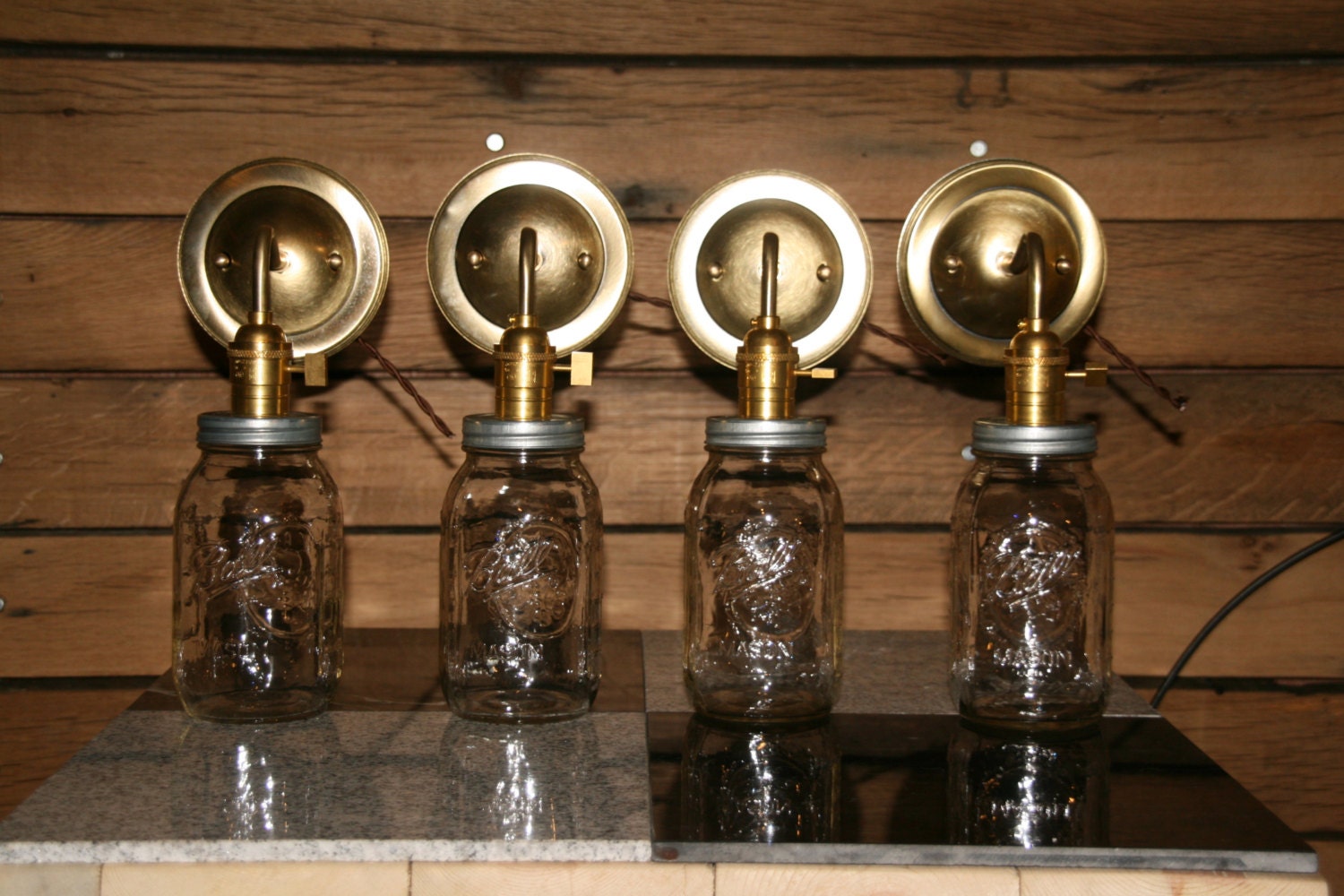 Brass Wall Sconce Lamp - Clear Mason jar Wall Light with Brass Socket and Mount