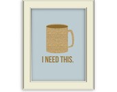 Coffee Mug Kitchen Art- Burlap pattern, blue pattern art, Coffee Lovers