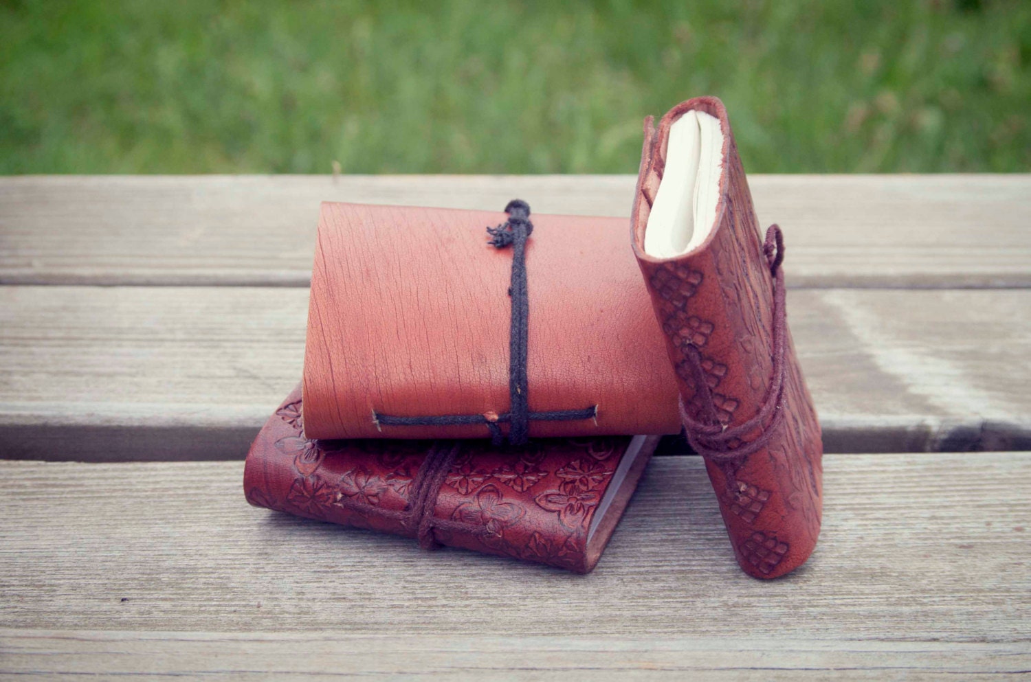 Leather Journal Set /  Matching Set of Three - Pocket Size Journal