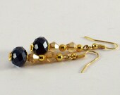 Black and Gold Dangle Earrings, Crystal Dangle Earrings, Prom Jewelry