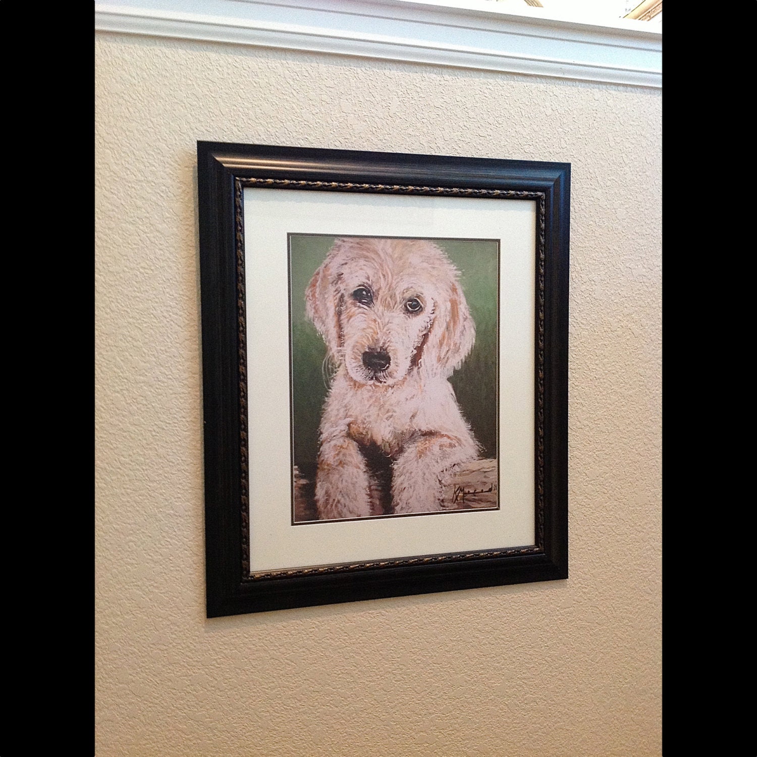 labradoodle , a framed print of an original painting