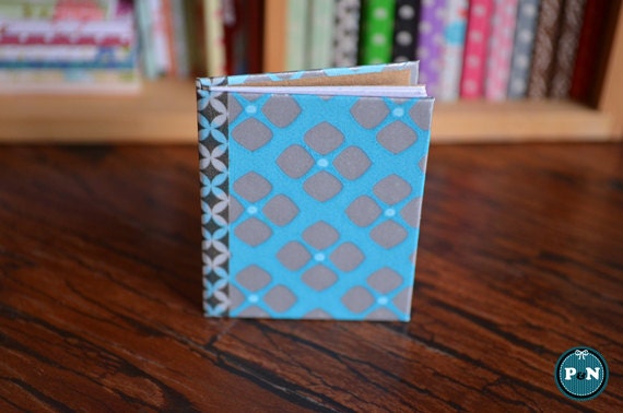 Miniature Sketchbook (M) - 'Blue/Silver Flowers' with blank pages (SD/MSD sized) for dolls
