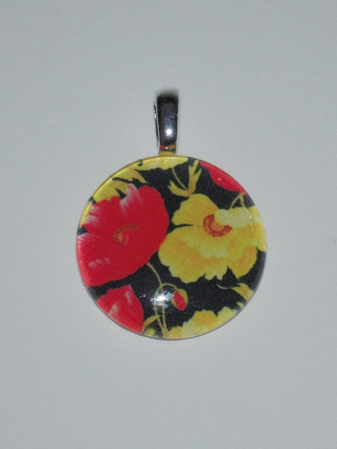 Poppy Pendant, Red and Yellow Floral Pendant, Floral Glass Pendant