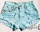 High Waisted Vintage Denim Levis Shorts Studded Denim Dyed Denim Cutoffs