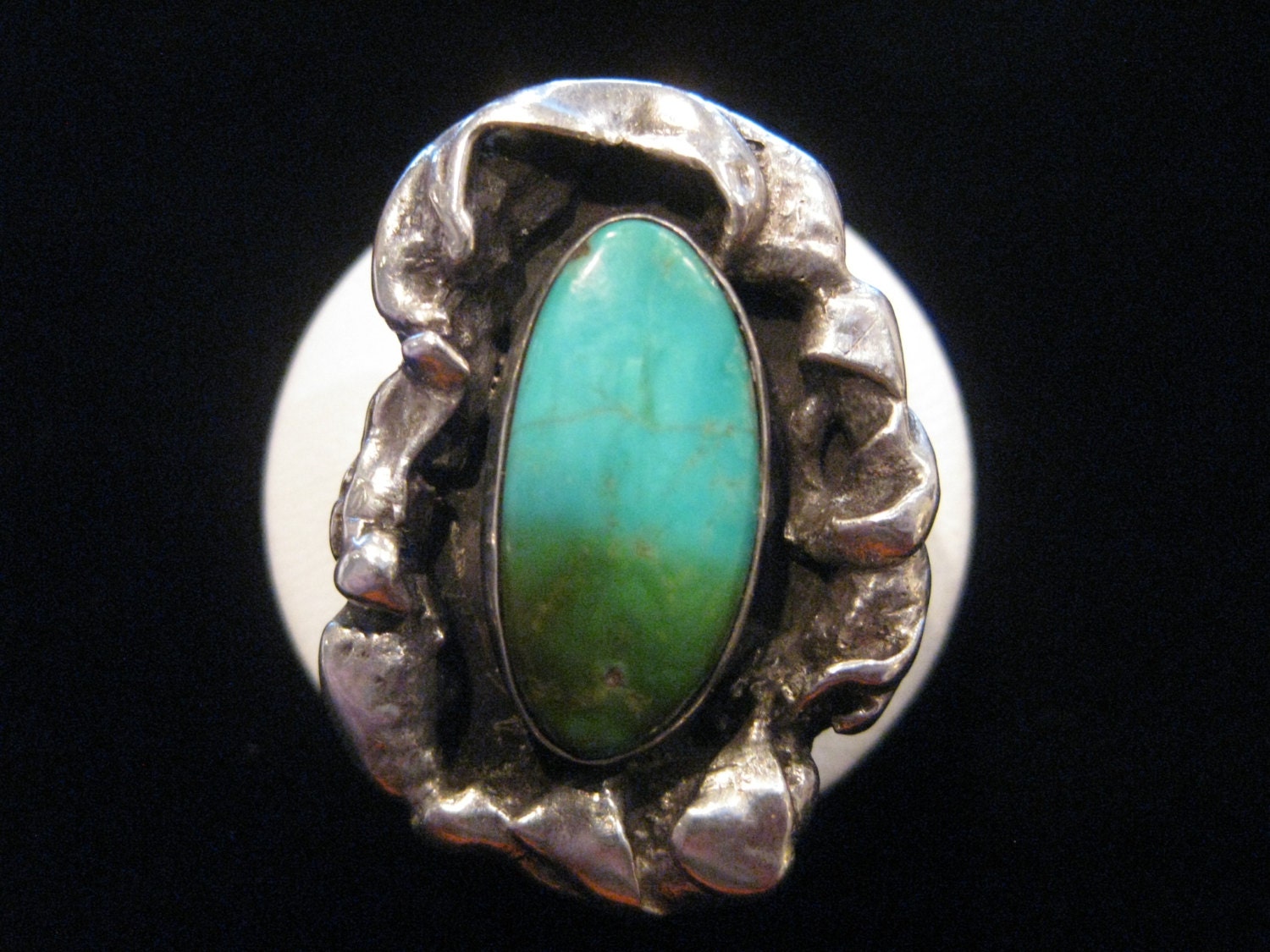 Vintage 70s Beautiful Turquoise Sterling Silver Ring sz 9.5
