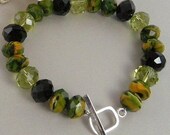Multi Colored Green, Yellow, Black Crystal Faceted Bracelet