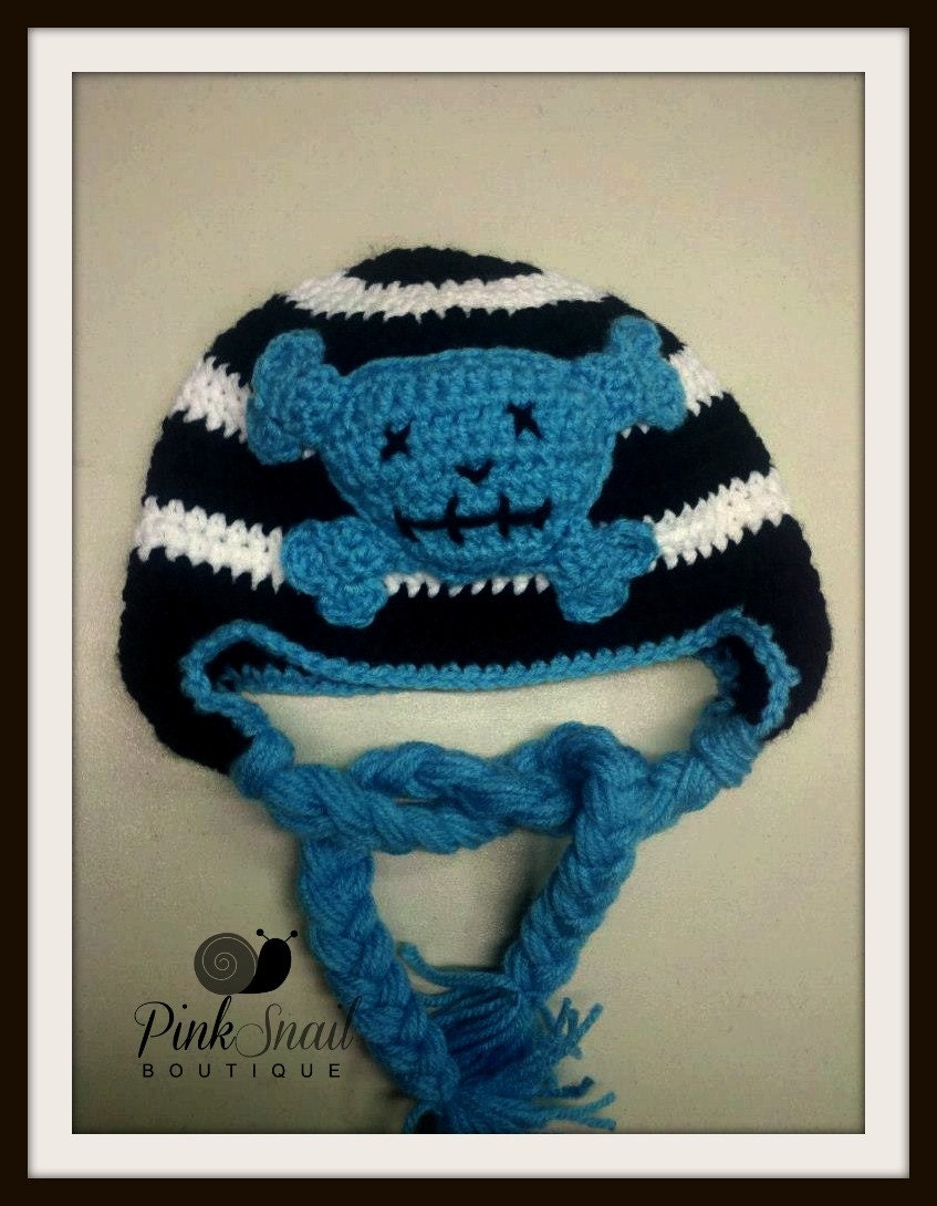 Crochet Skully Earflap Hat  12month - 10 yrs
