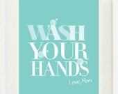 Poster Print : 8 "X 10" Wash Your Hands", Kids bathroom wall decor , Fun child's print