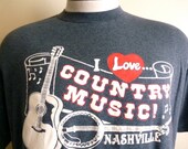 vintage 80's I Love Country Music Nashville Tennessee tourist travel souvenir graphic t-shirt men women unisex heather charcoal grey crew ne