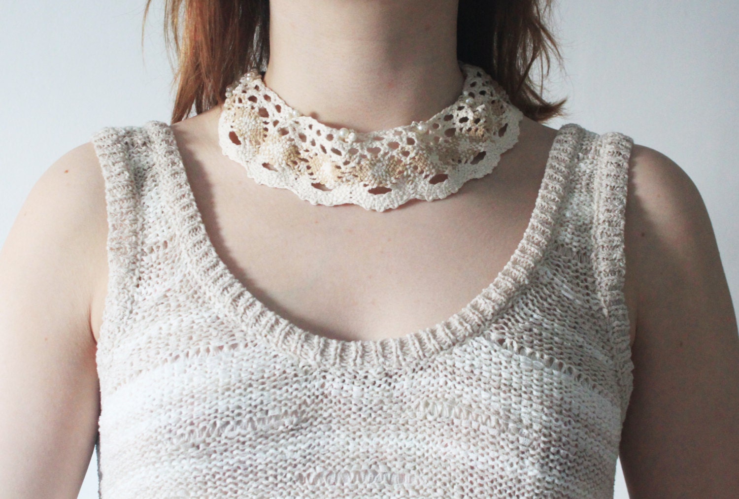 NEW IN: Pearl Embellished Antique Lace Collar - FREE Shipping