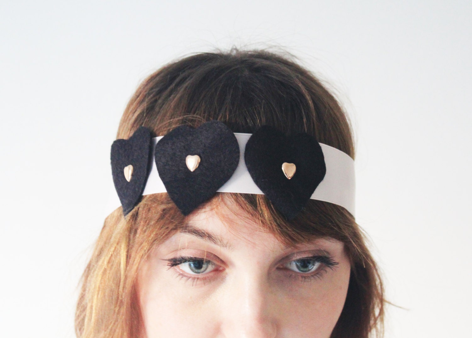 NEW IN: Black Felt Heart and Baby Pink Ribbon Headband - FREE Shipping