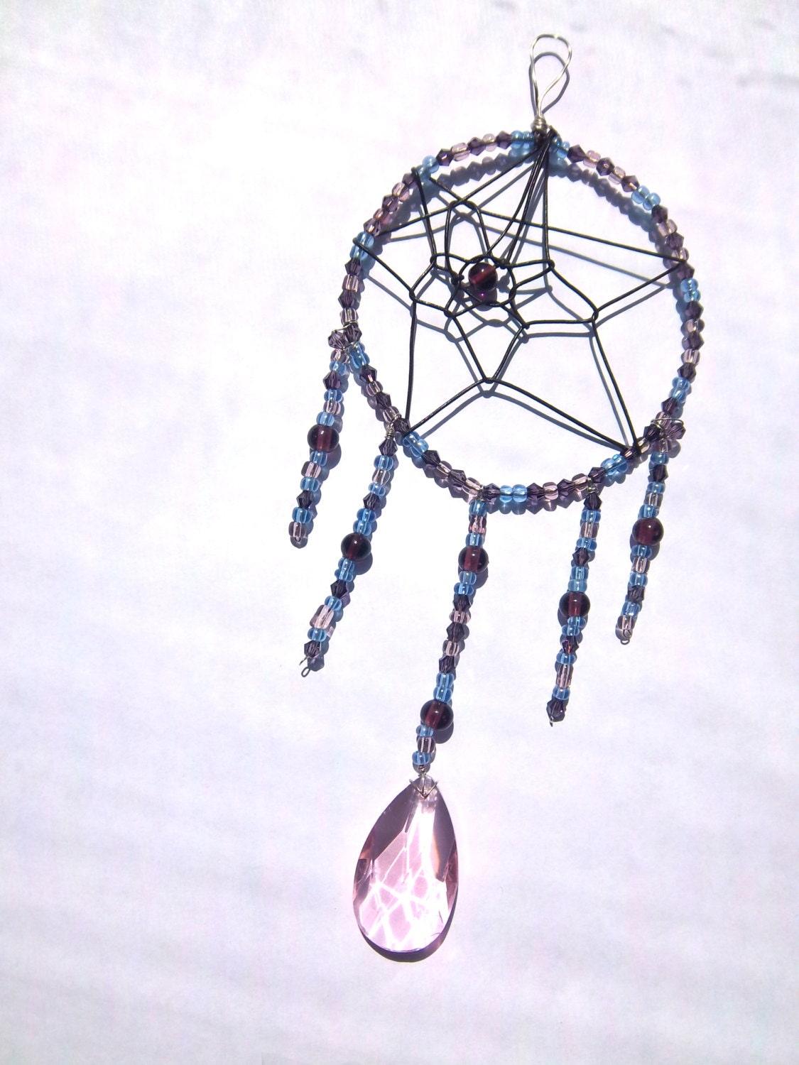 Beaded Dream Catcher Sun Catcher Champagne Colors Purple Pink Blue for Good Dreams and Positive Energy