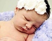 Christening Headband .. Baby Baptism Headband .. Baby Girl Headband .. Newborn Headband .. Shabby Ivory Flower Headband