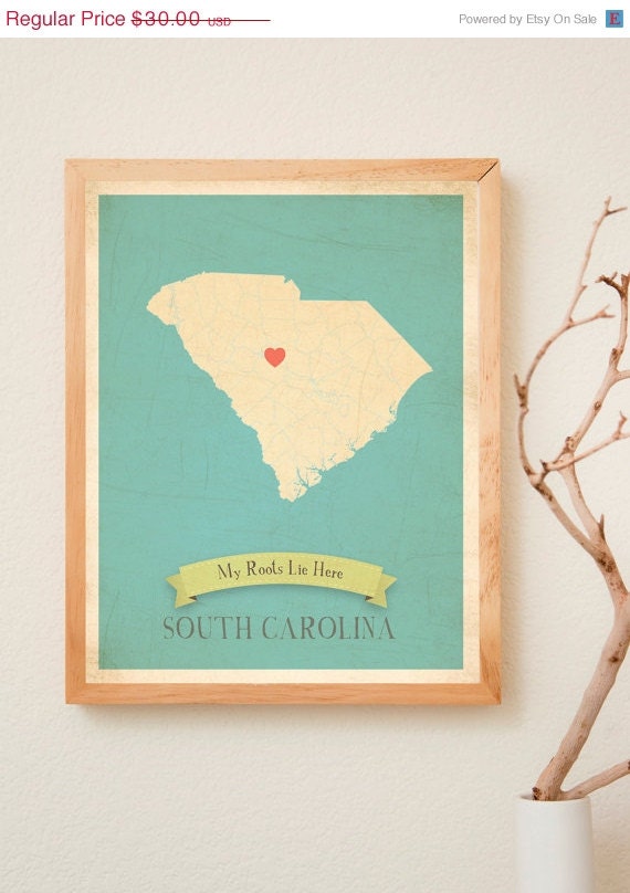 25% OFF SALE South Carolina Roots Map 11x14 Customized Print
