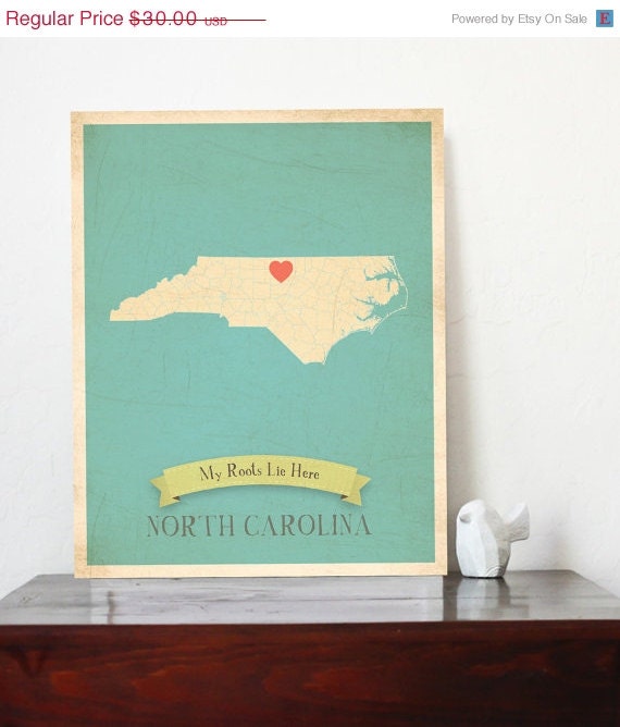 25% OFF SALE North Carolina Roots Map 11x14 Customized Print