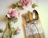 100 Burlap Flatware holders for weddings, Wedding Table Setting,Rustic Flatware Pockets