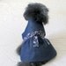 Small Dog's Clothes - Made to Order Indigo Stretch Denim Dress w/Teacup Trim and Satin Roses
