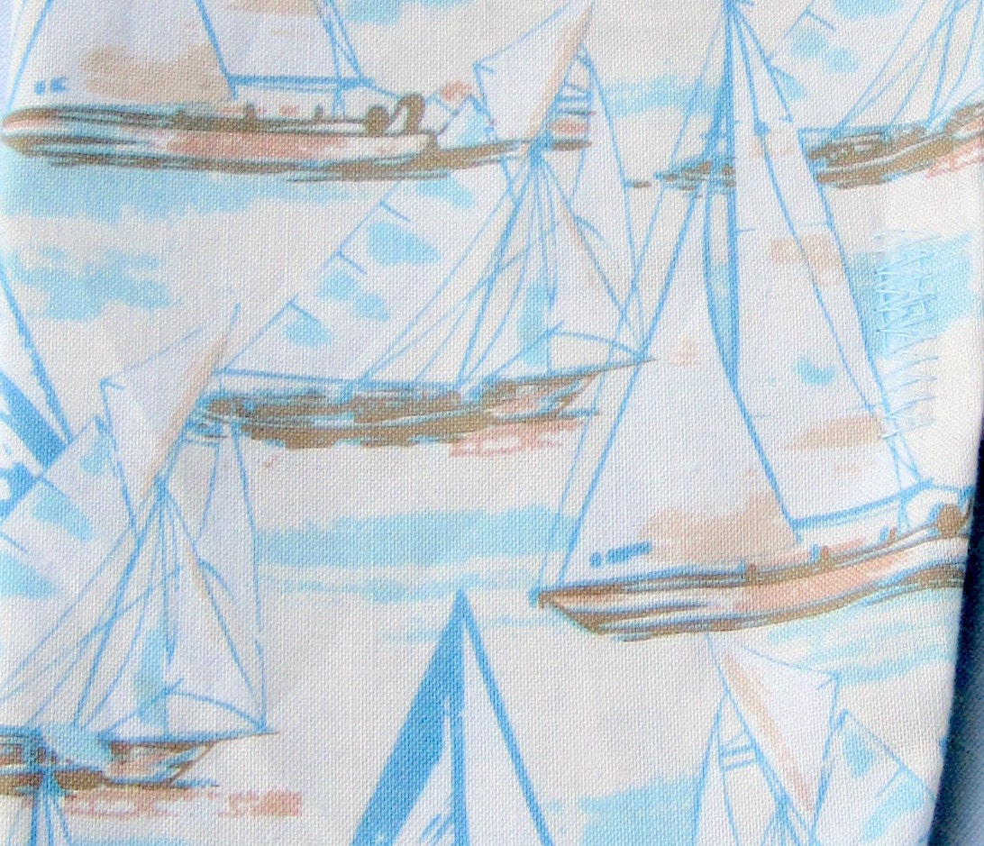 Shirt for Cats and Pint-Sized Canines - White, Sky Blue & Taupe Cotton w/Boat Print