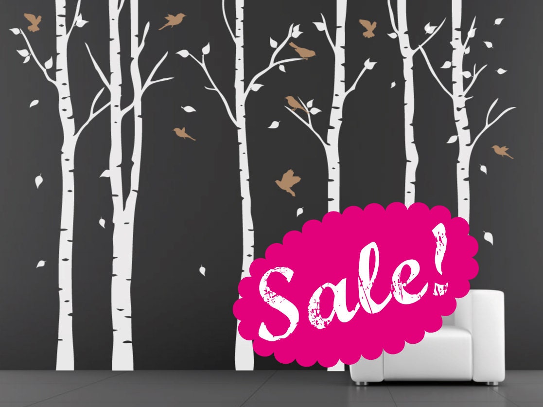 SALE. Tree with birds Wall Decal. Wall Sticker. Vinil wall decal. Birch trees