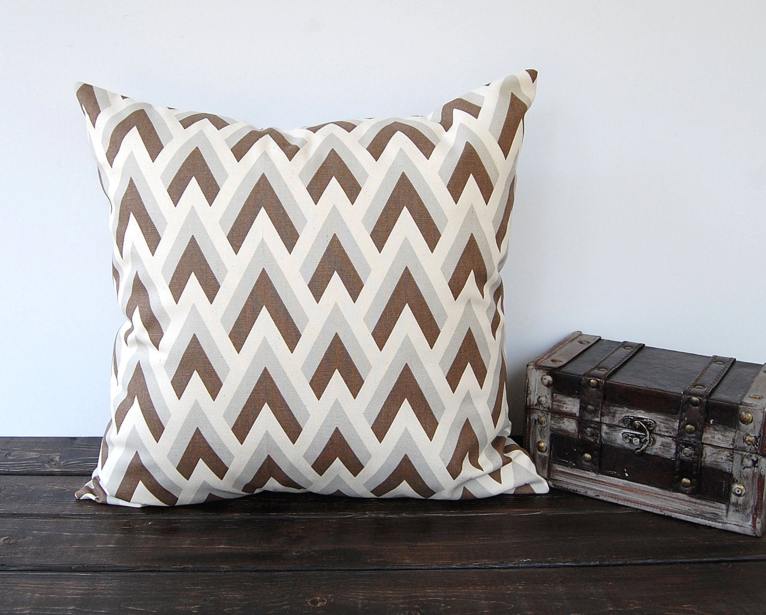Chevron pillow cover One 20" x 20" cushion cover brown gray natural throw pillow covers modern decor
