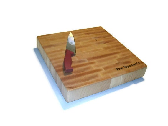 End Grain Cutting Board Personalized  -  Custom Name - Maple 14"x14"x2" with Feet