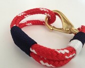 Red & White Nautical Rope Bracelet with Navy and White Wrap and Bronze Clasp