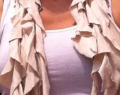 Beige  Ruffled Jersey Knit Scarf